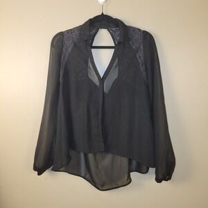 Paper Tee Women's Sheer Black Lace Gothic Witchy Dark Long Sleeve  Size Small